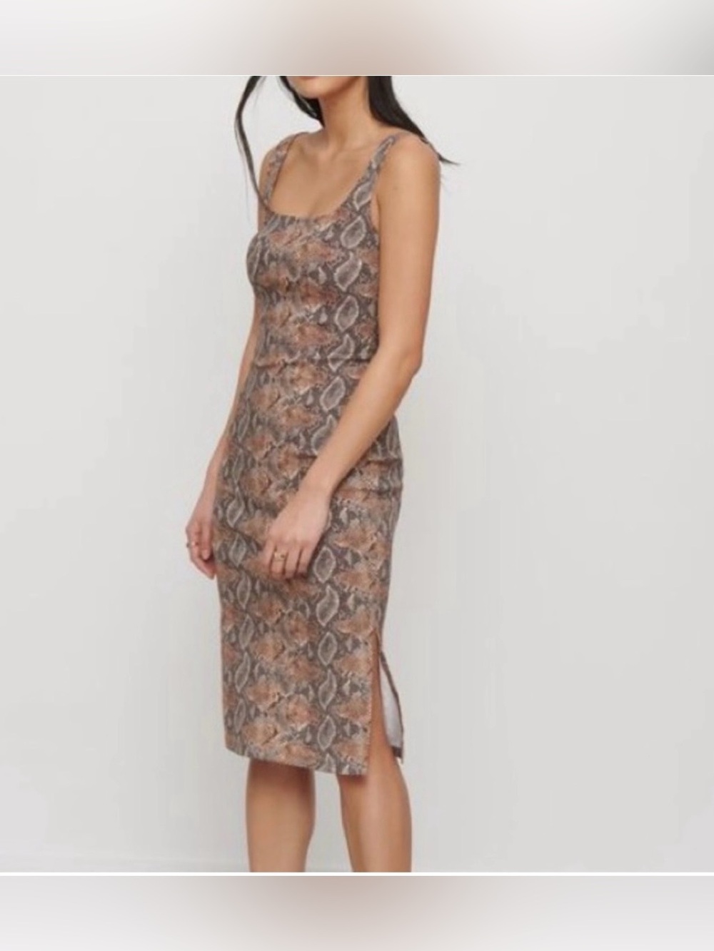 Dynamite Taupe, Gray and Brown Snake-Print Midi Dress